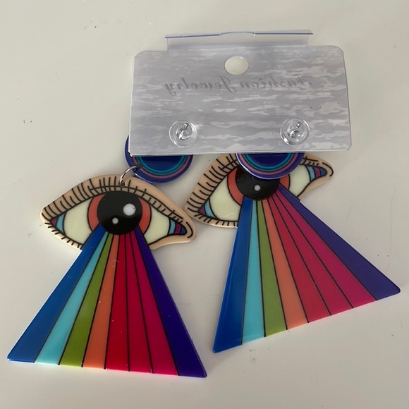 Earrings All Seeing Eye Illuminati Rainbow Evil Eye Pride (bin2D) - Picture 3 of 4